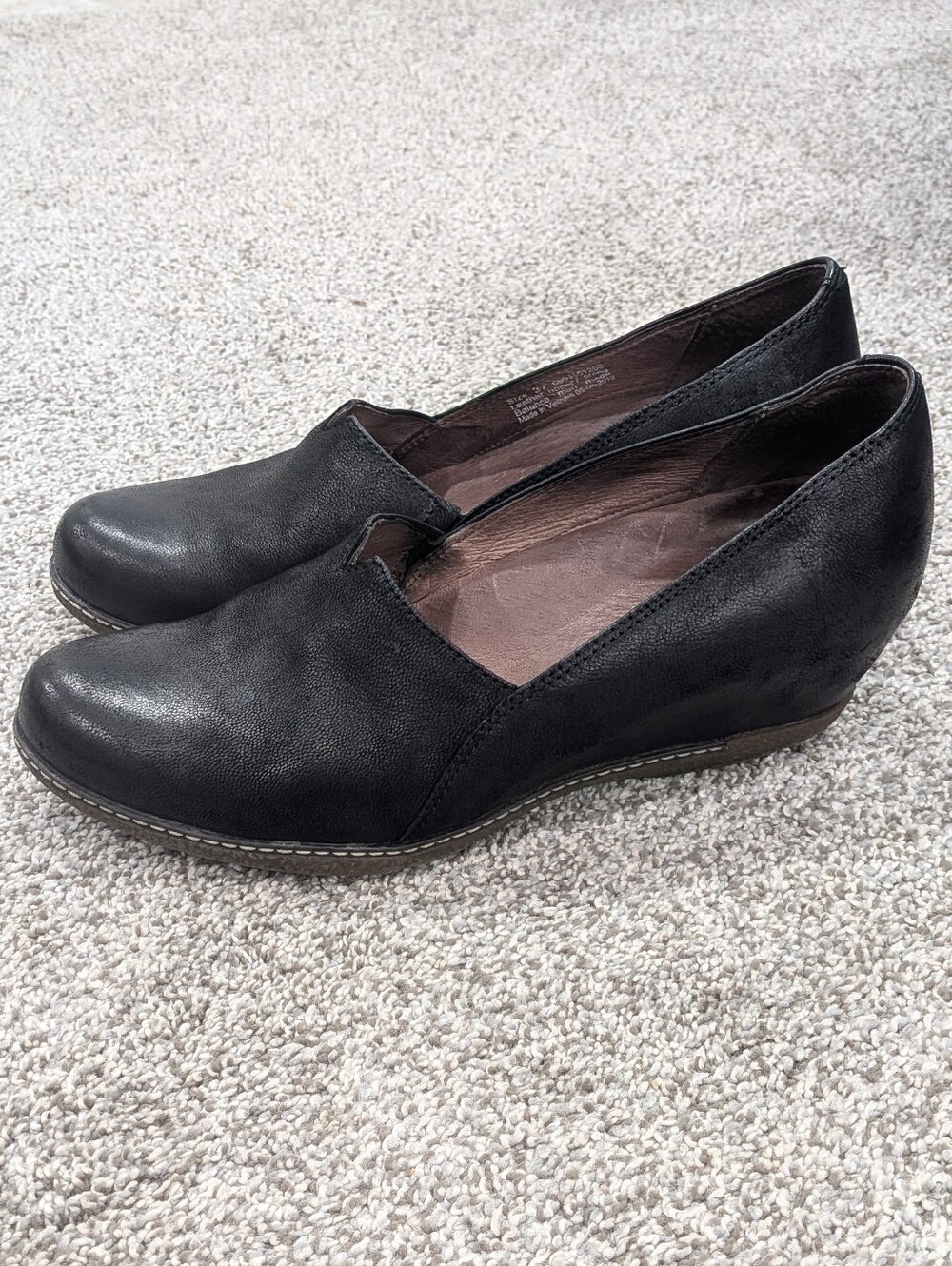 DANSKO Liliana Wedge Slip On Shoes Black Leather Comfort Women's EU 37 US 6.5-7
